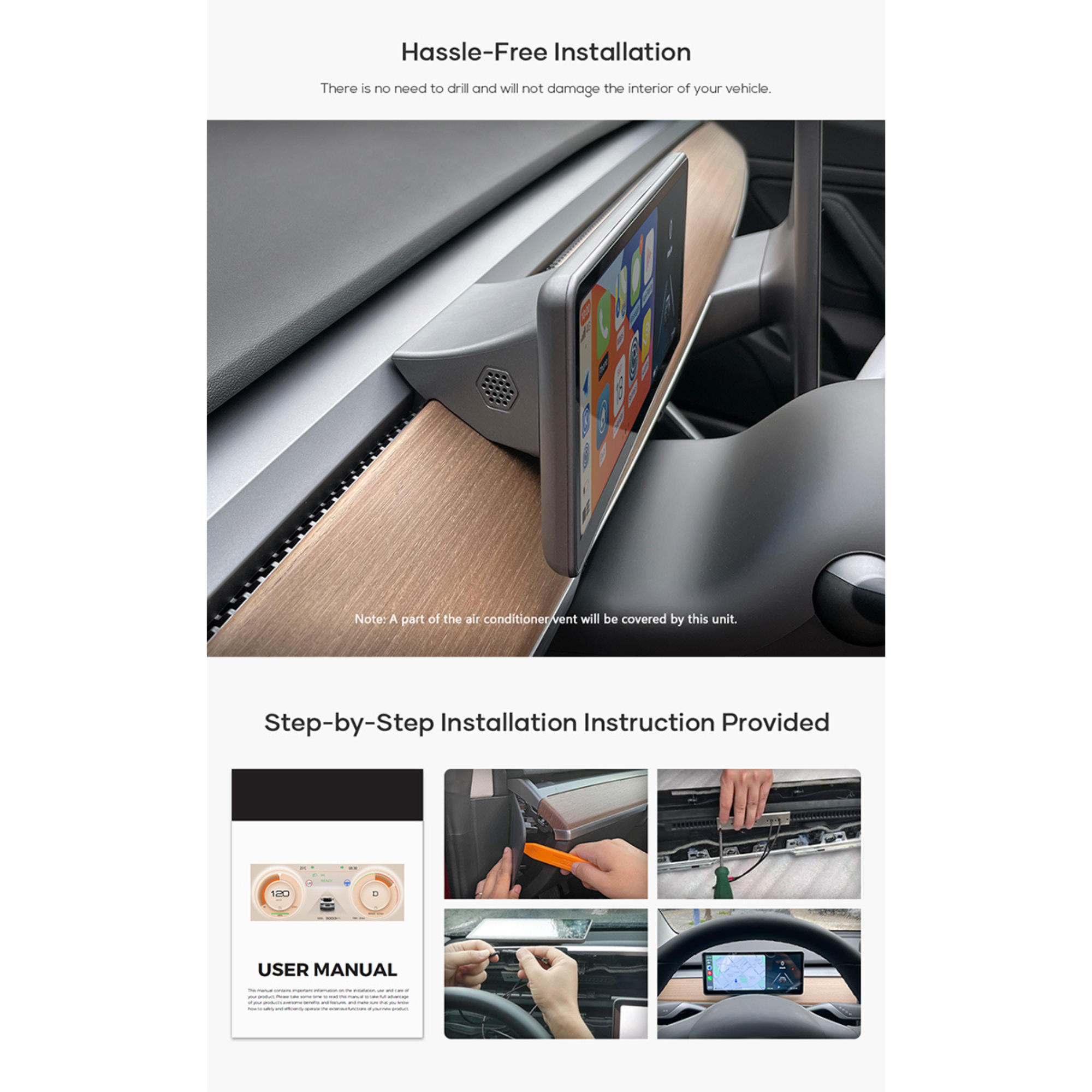Tesla Model 3/Y HD Digital Dashboard Display with Wireless CarPlay & Android Auto